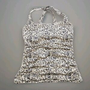 Athleta Aqualuxe‎ Batik Brown White Floral Print Sz 32D/DD Padded Tankini Top